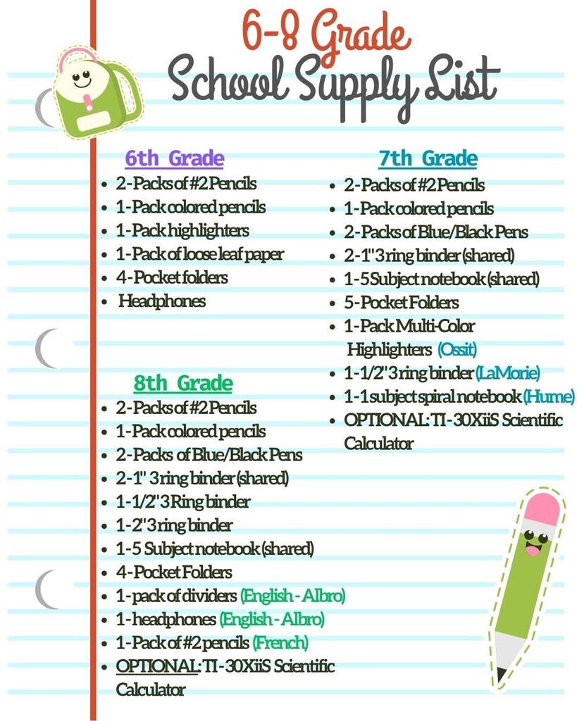 2026-2027 School Supply Lists