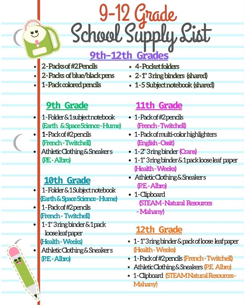 2026-2027 School Supply Lists