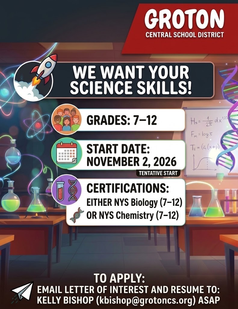 A prominent APPLY NOW! rocket badge positioned cleanly above the submission instructions ("To Apply: Email Letter of Interest and Resume to Kelly Bishop ASAP")