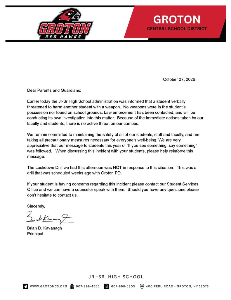Letter to parents - 10/27/26