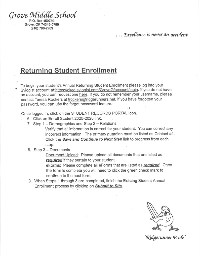Returning Student Enrollment instructions