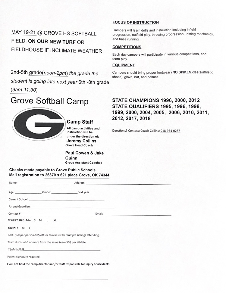 softball camp form