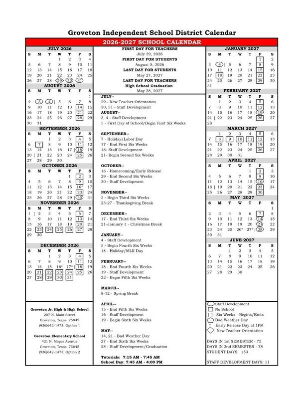 2026-2027 School Calendar