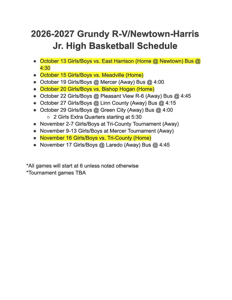 UPDATED: Jr. High Girls & Boys Basketball Schedule