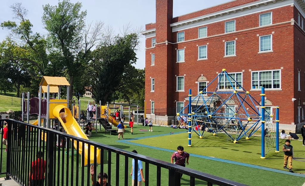  Children playing on the playground. 