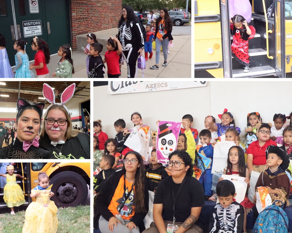 Costumed children collecting candy