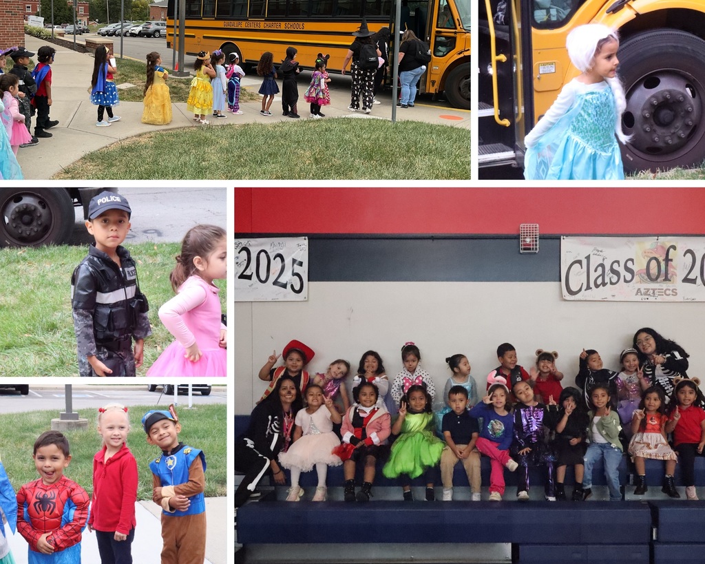 Costumed children getting on the bus