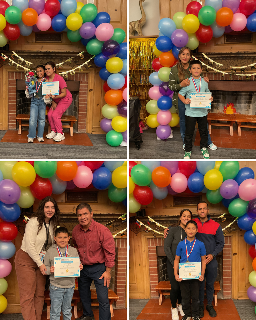 Parents and children showing their ELD  program certificates.