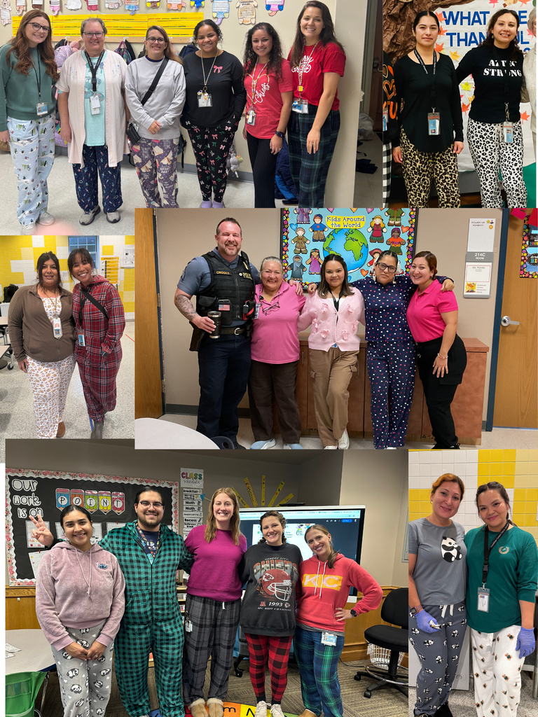 School staff during Spirit Week in pajamas