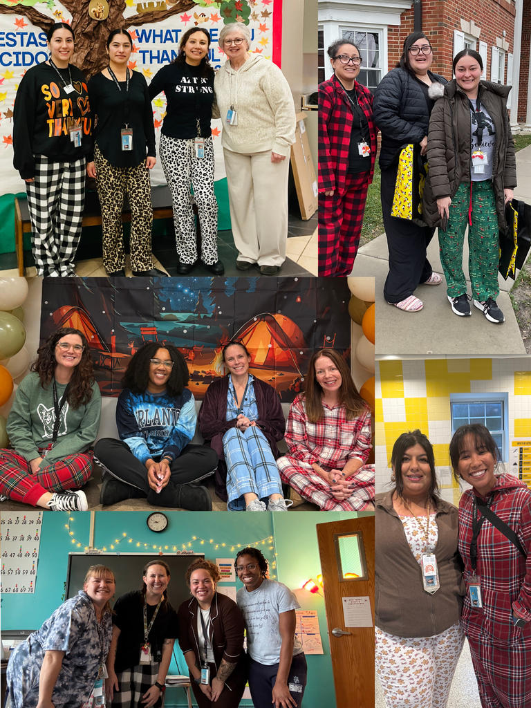 School staff during Spirit Week in pajamas