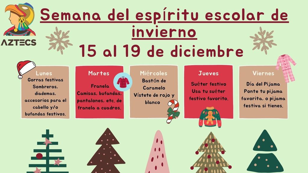Winter Spirit Week flyer in Spanish