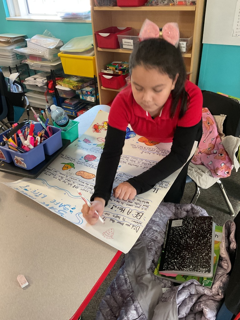 Students working on their poster