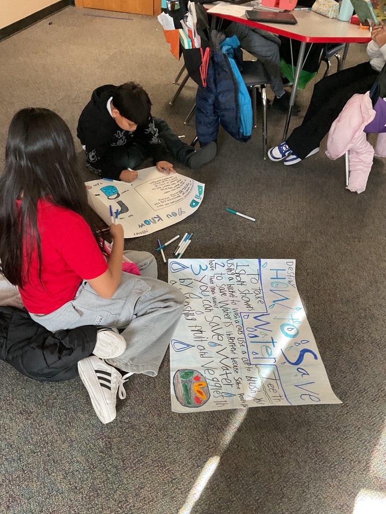 Students working on their poster