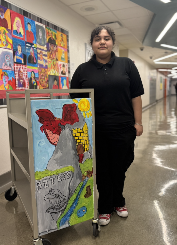 student and her artwork