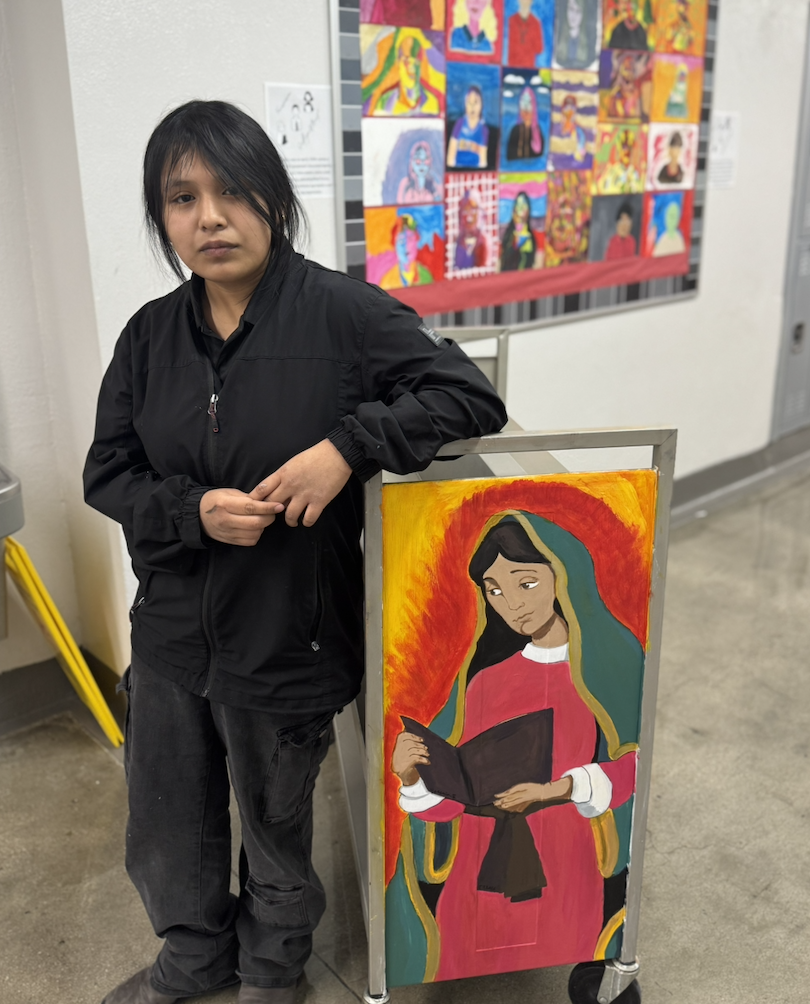 student and her artwork