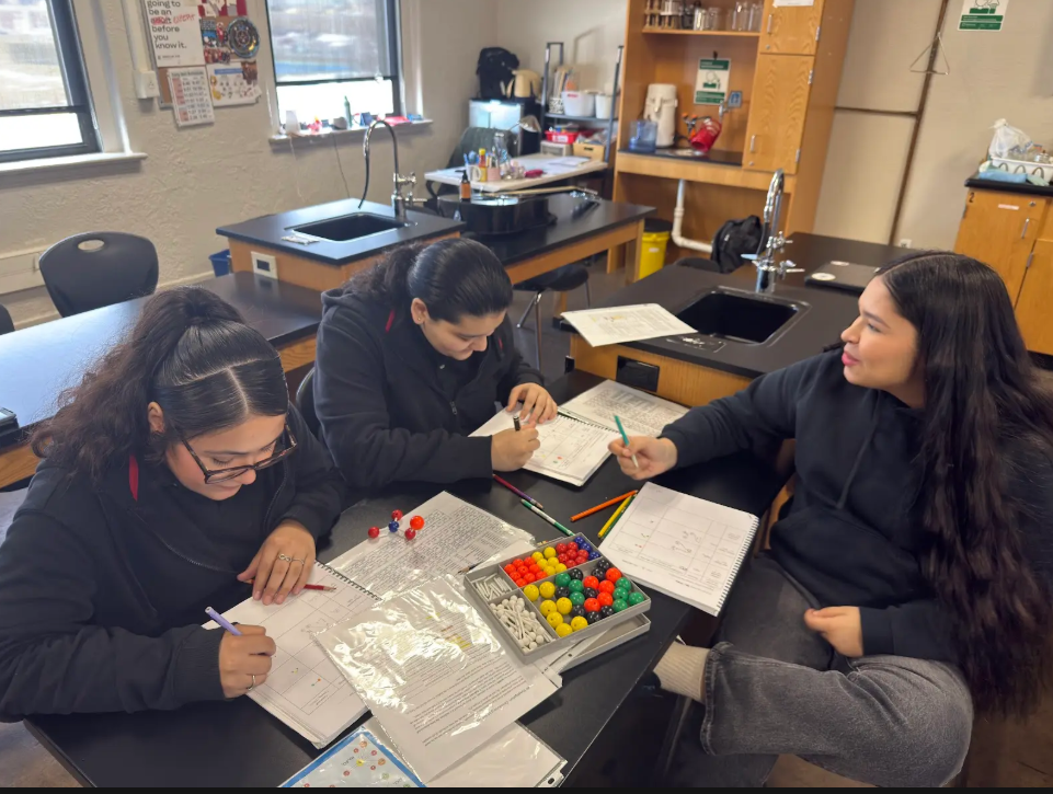 group of students looking at their notes