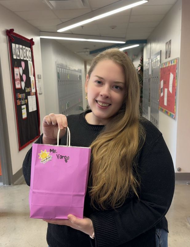 Ms. Vargo holding her gift