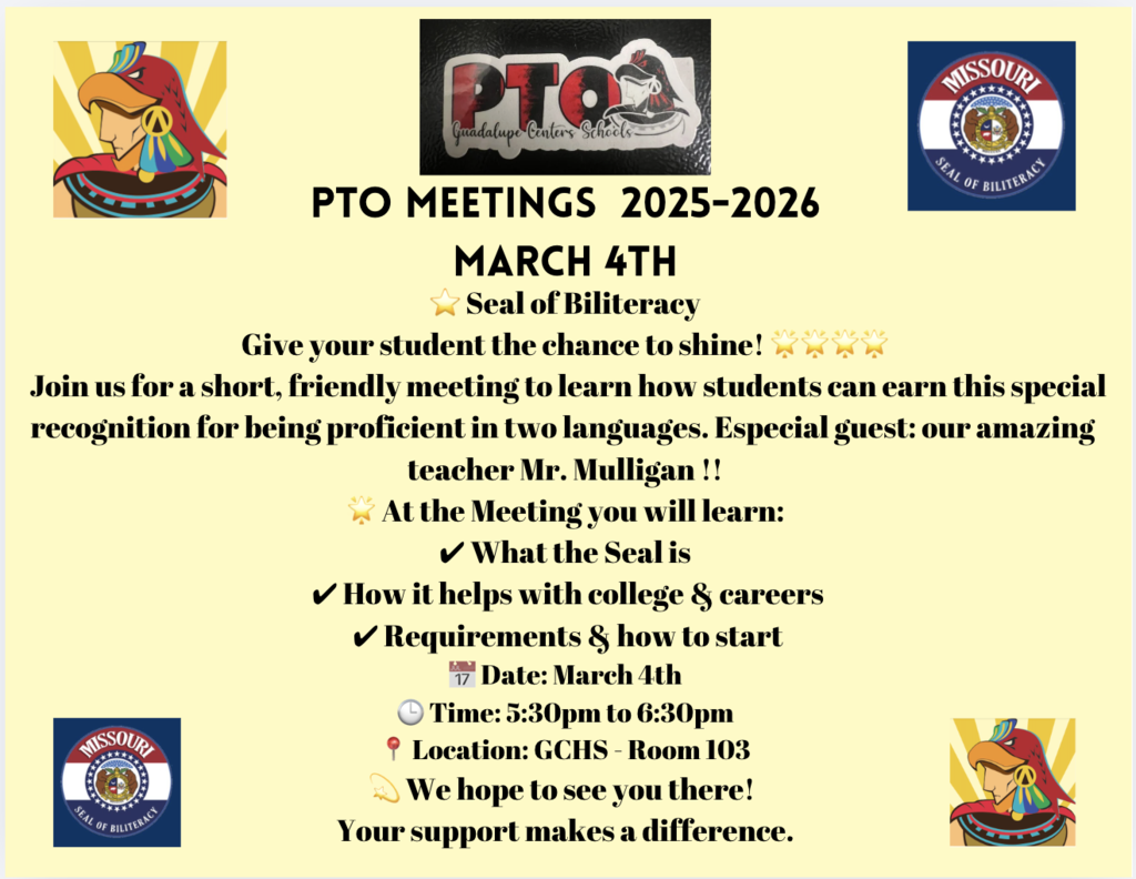 PTO flyer with meeting information in English
