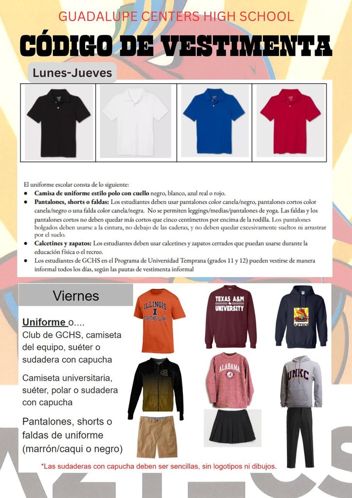 uniform flyer with details of what is allow -Spanish