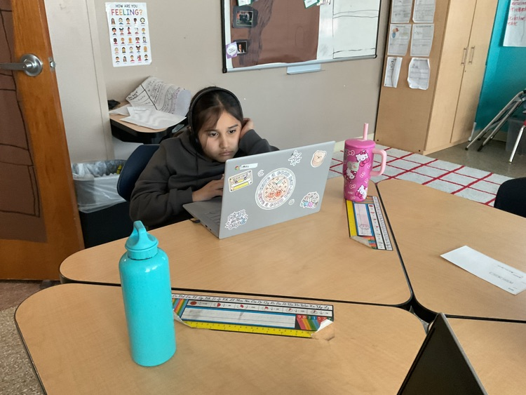 a student sitting on their tables looking at a computers