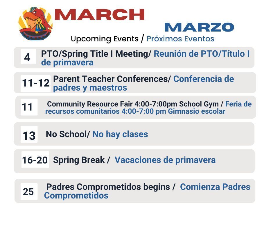 Upcoming events flyer for the  month of March