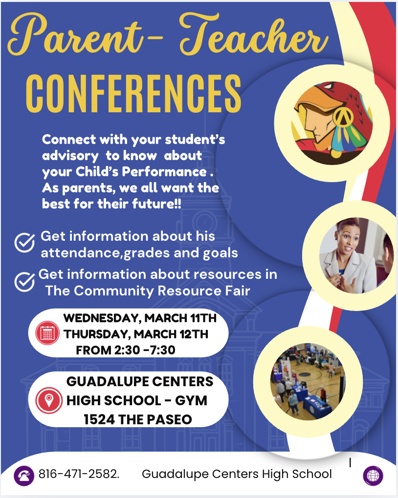 Flyer with parent teacher conferences dates and times - English 