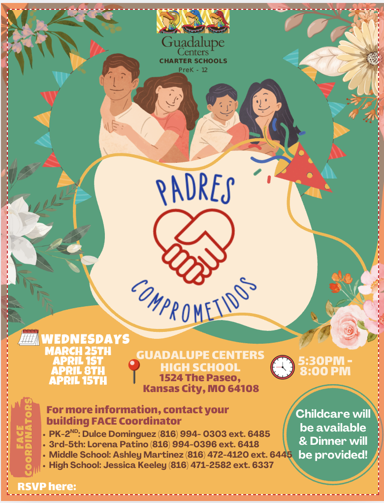 Padres comprometidos  flyer with information about meeting dates-English 