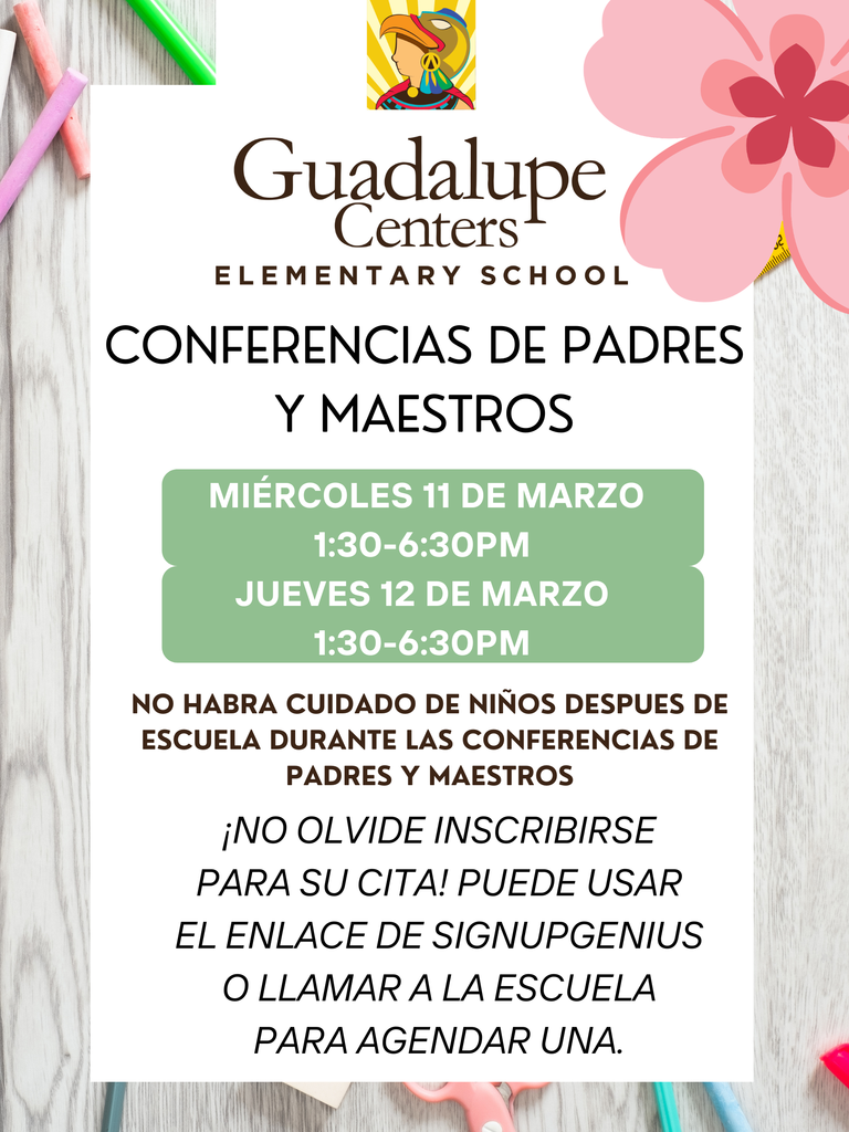 Flyer with information about Parent Teacher conferences in Spanish