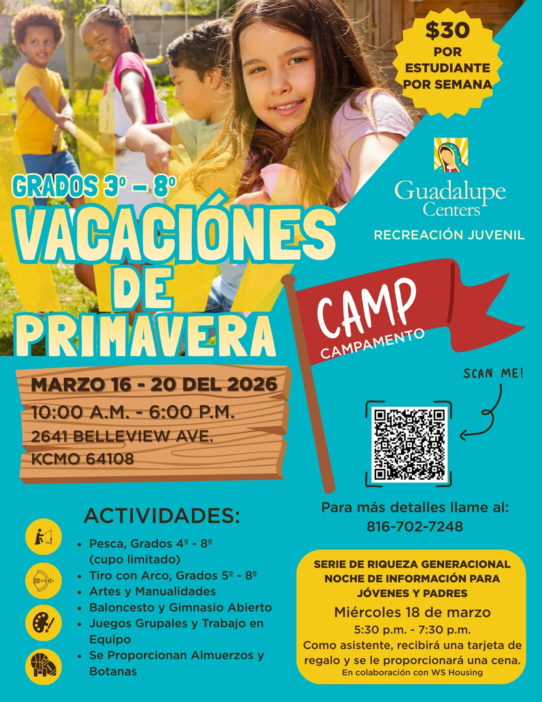 Flyer with information on Spring Break Camp in Spanish