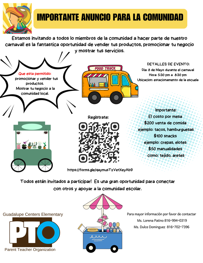 Version Spanish Informational flyer inviting the community to sell and promote their products .