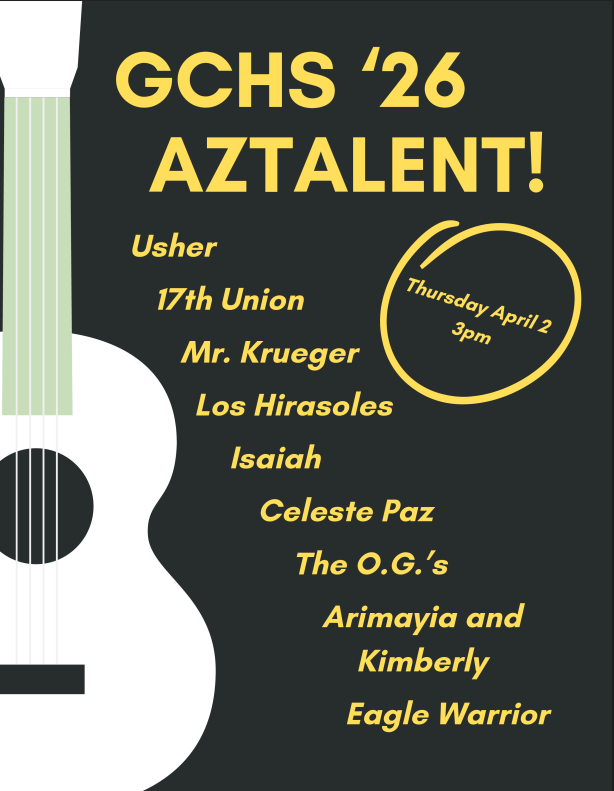 flyer for the talent show with performers  names, date and time.