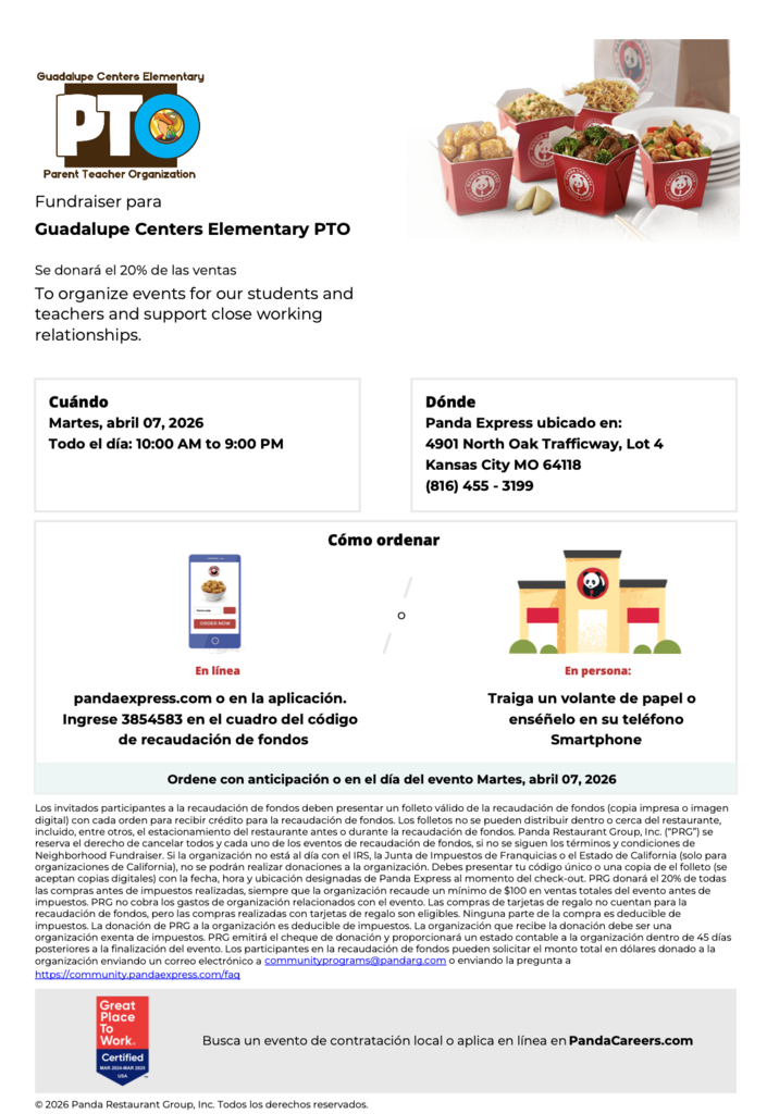 Panda Express Fundraiser Flyer 