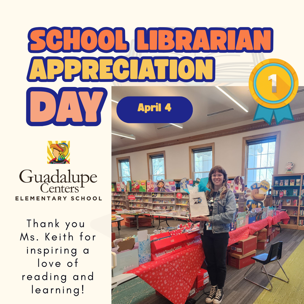 Picture of School Librarian holding a white gift bag in the school library 