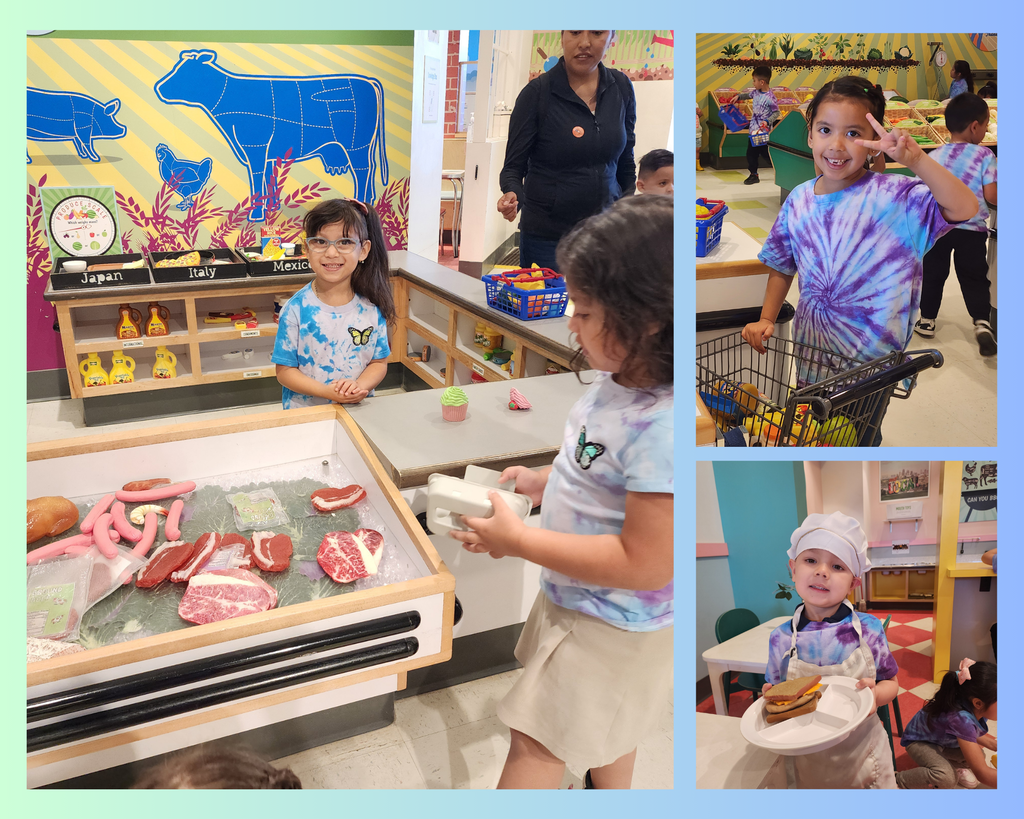 Collage of Pre-K students enjoying their museum field trip, filled with smiles,