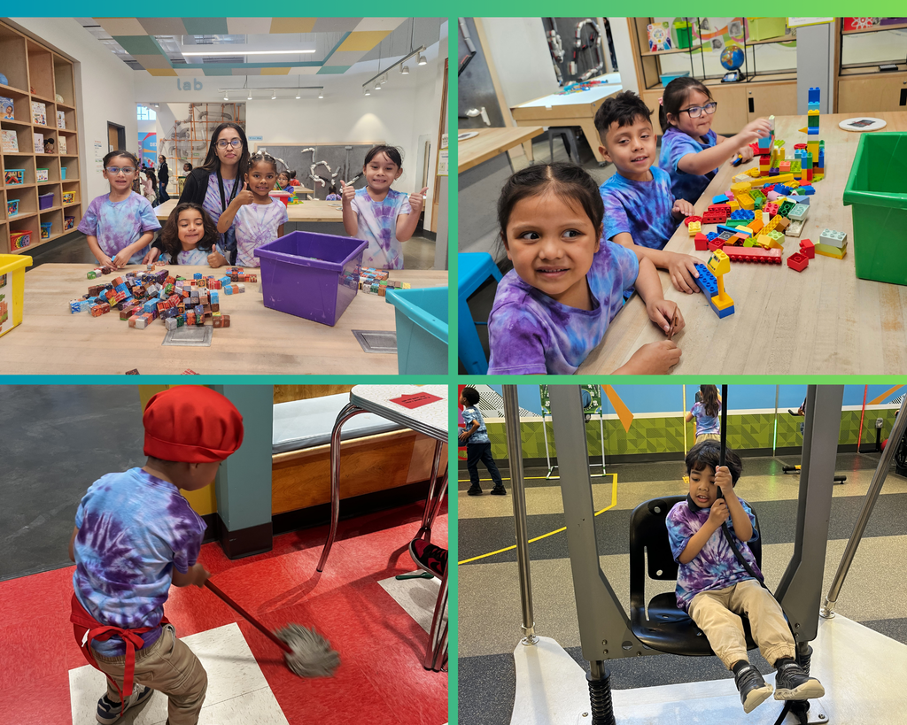 Collage of Pre-K students enjoying their museum field trip, filled with smiles,