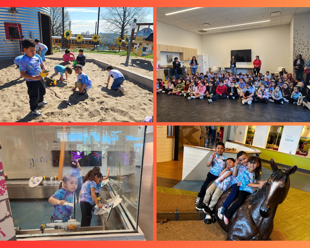 Collage of Pre-K students enjoying their museum field trip, filled with smiles,