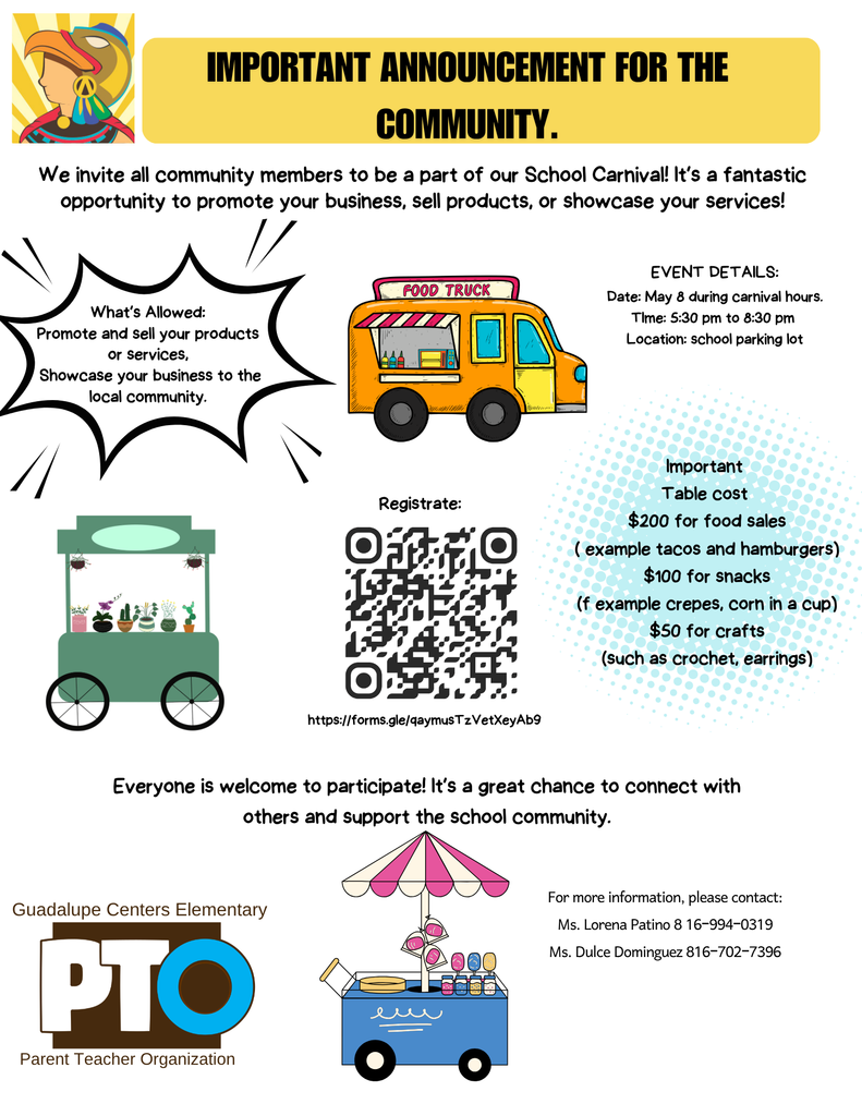English version, Informational flyer inviting the community to sell and promote their products .
