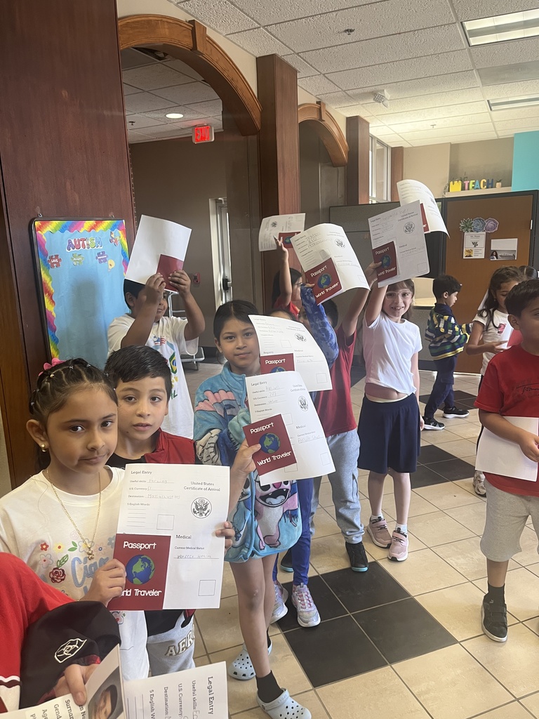 A lot of students showing a paper and passport in the hallway 