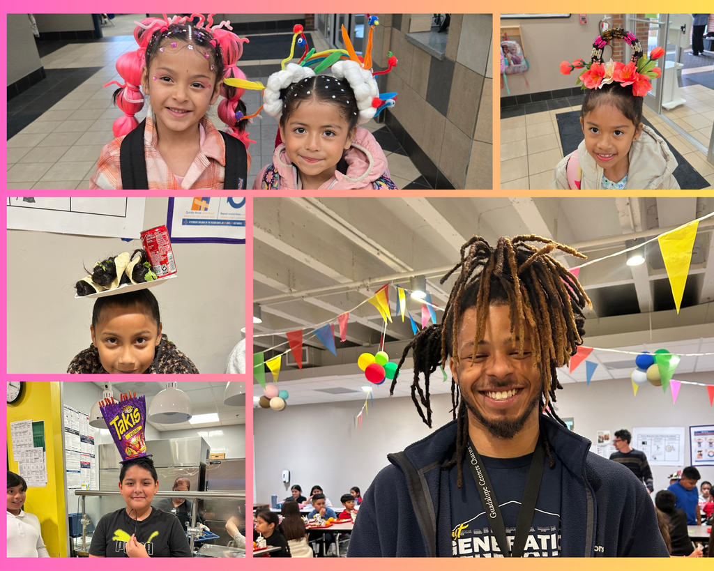 Collages from Spirit Week at a school featuring children and their crazy hairstyles.