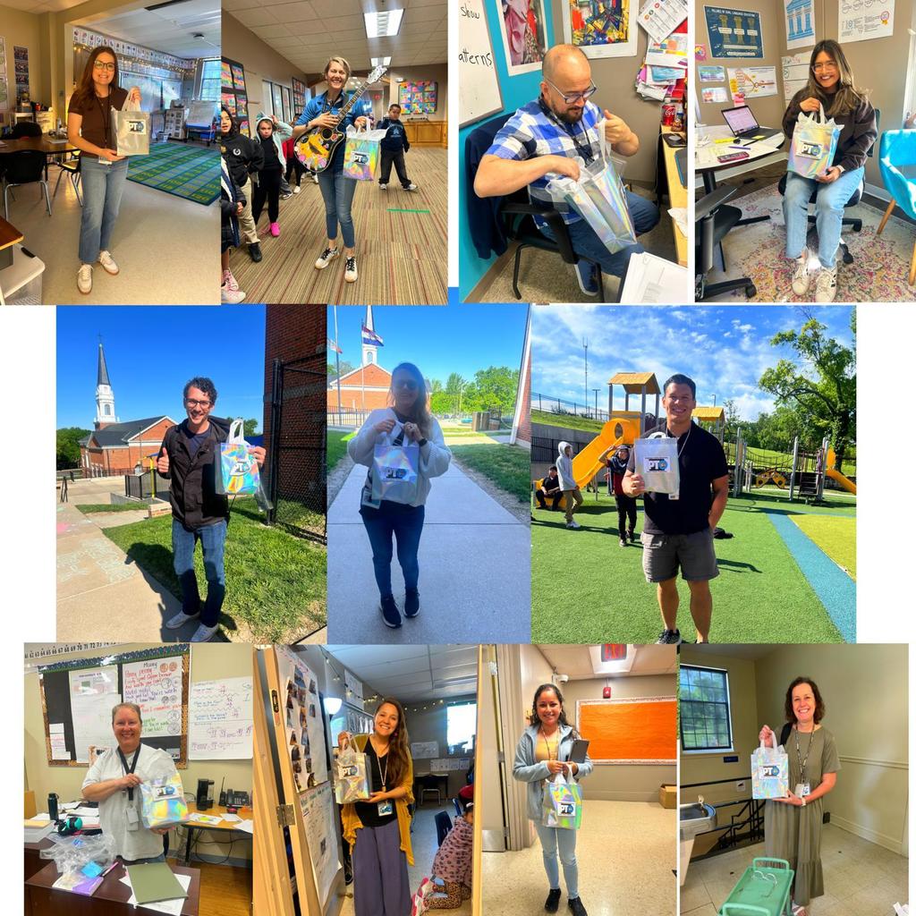 Collage of photos of male and female teachers from different grade levels at a school. They are holding in their hands a gift presented to them by the Parent-Teacher Organization in appreciation of their hard work and dedication.