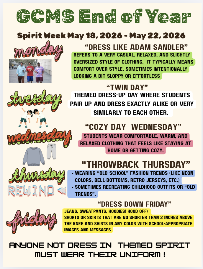 Spirit week flyer for the last week of school 