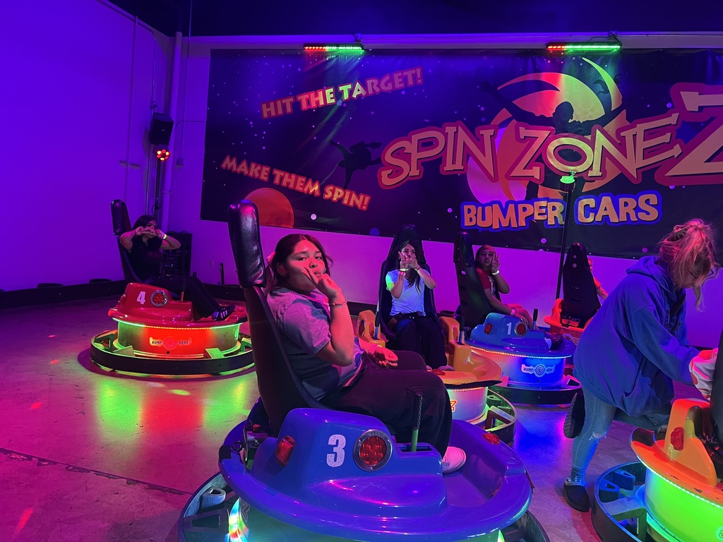 students on bumper cars