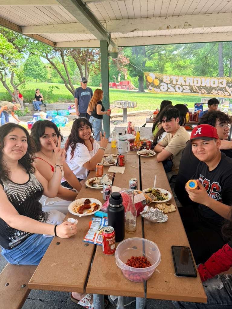 students sitting down eating