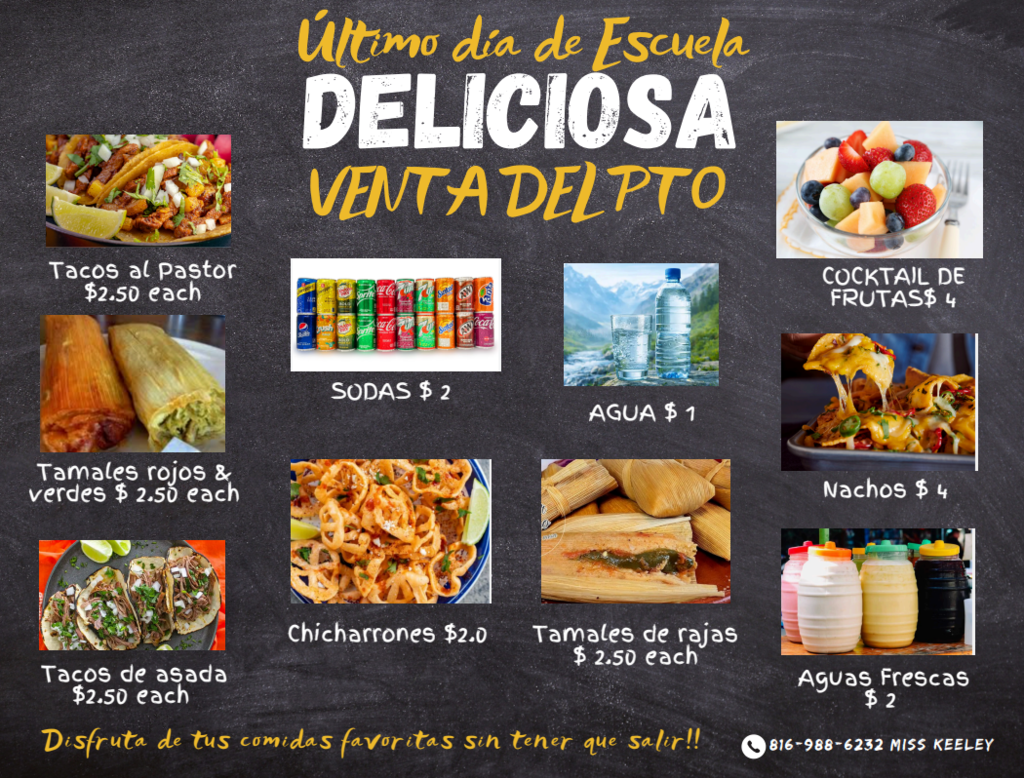 PTO flyer with food sales and prices in Spanish