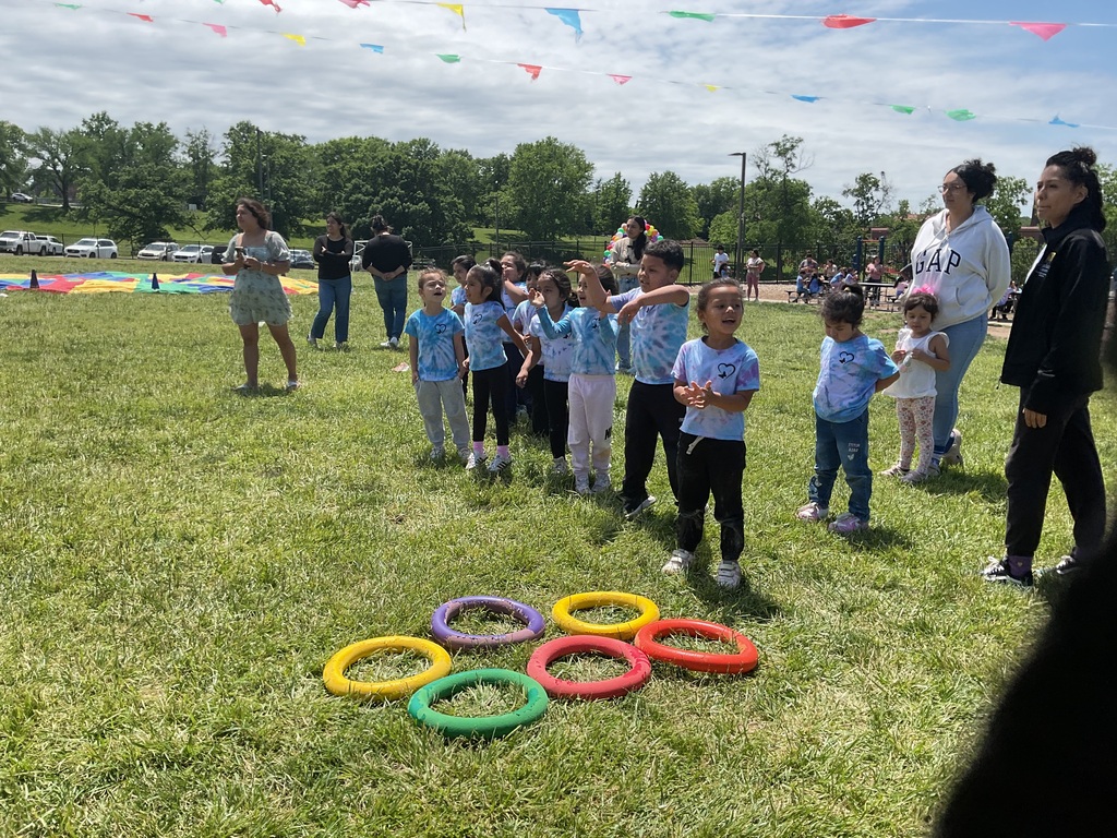 A line of students waiting to do an obstacle course