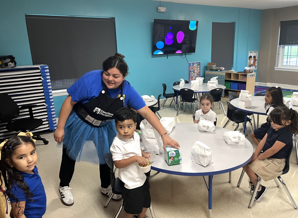 Students eating breakfast at their table