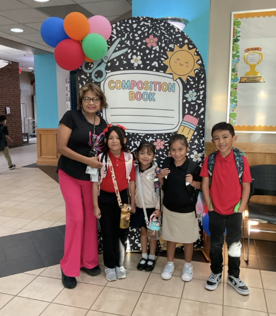 gces entrance with staff and students