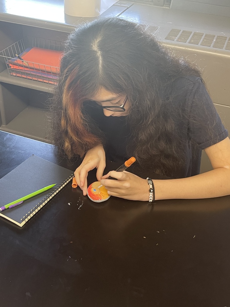 girls with dark hair and glasses is painting rocks