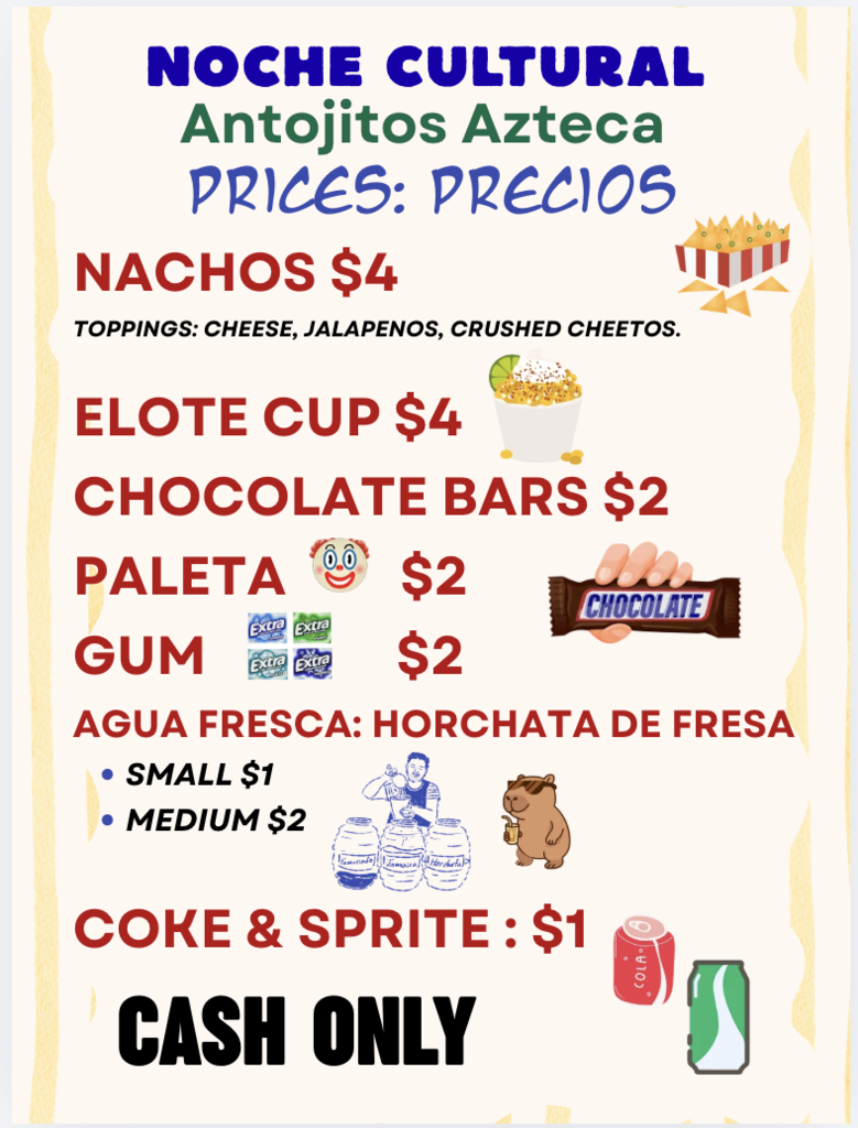 antojitos azteca menu for noche cultural