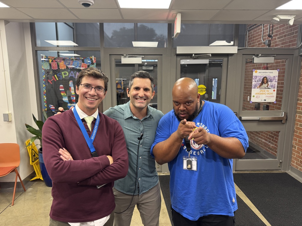 mr. pistone posing with our teacher, mr leavens and our school bus driver